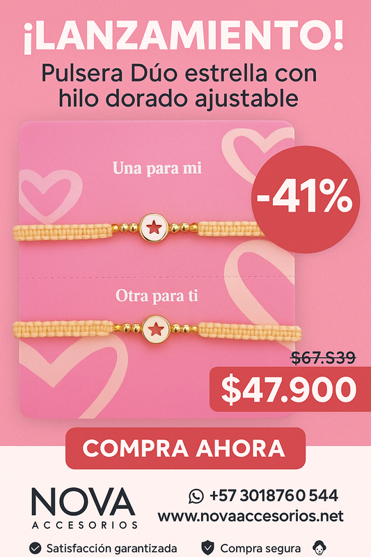 Set de pulseras doradas con dije de estrella en tarjeta rosa