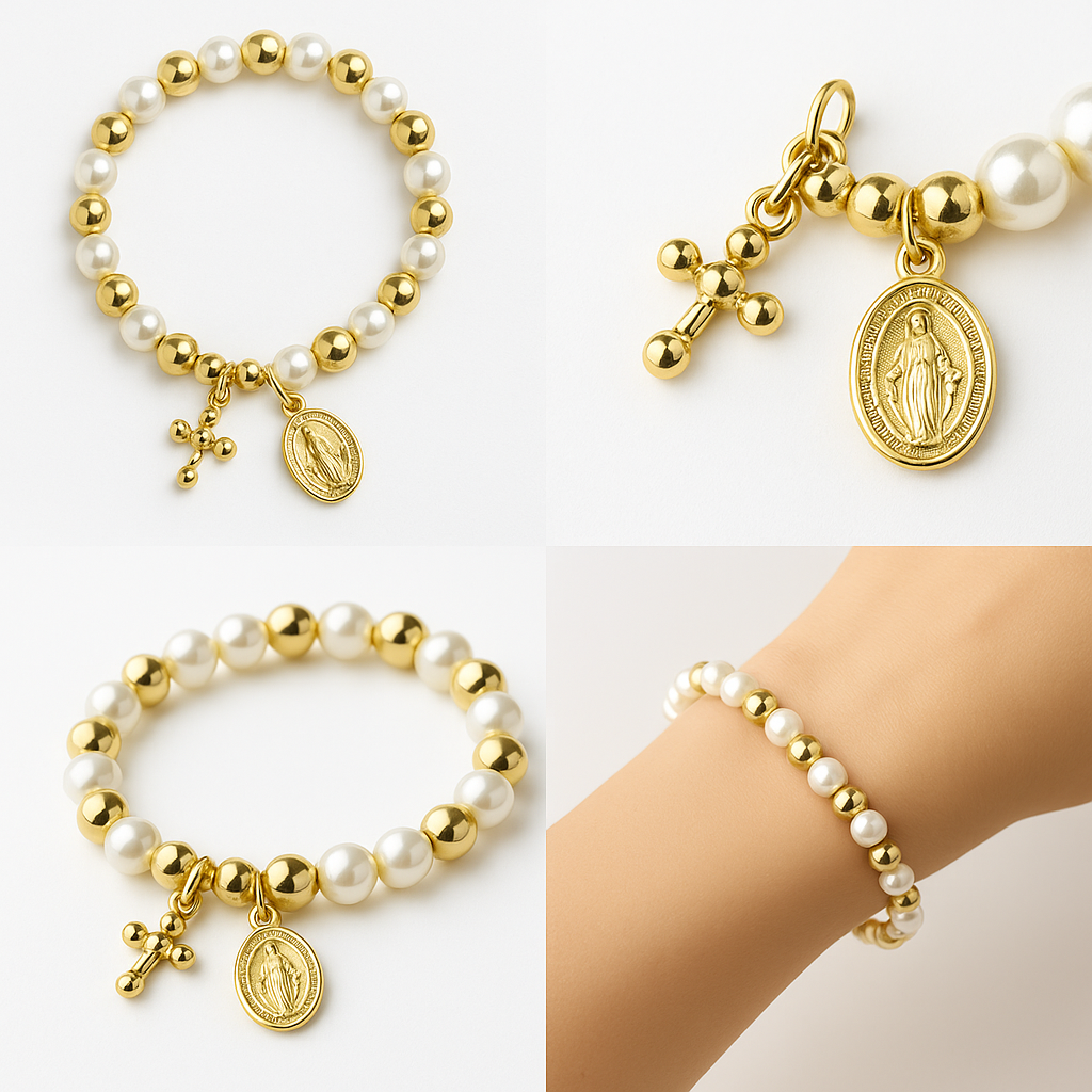Vista superior de pulsera con medalla religiosa